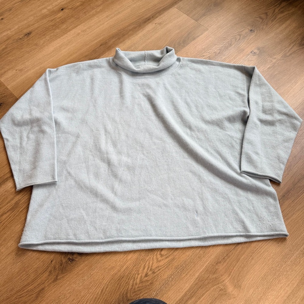 Eileen Fisher 100% Cashmere Funnel Neck Sweater Light Blue Womens 1X